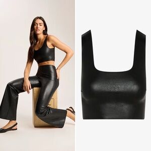 Commando Faux Leather Squareneck Crop Top Black Size Small Stretch Tank NWT